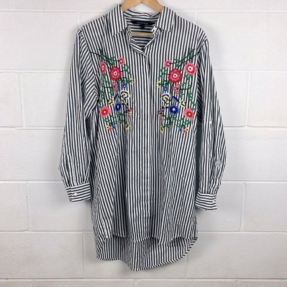Walter Baker Becca button up floral embroidered long sleeve tunic top